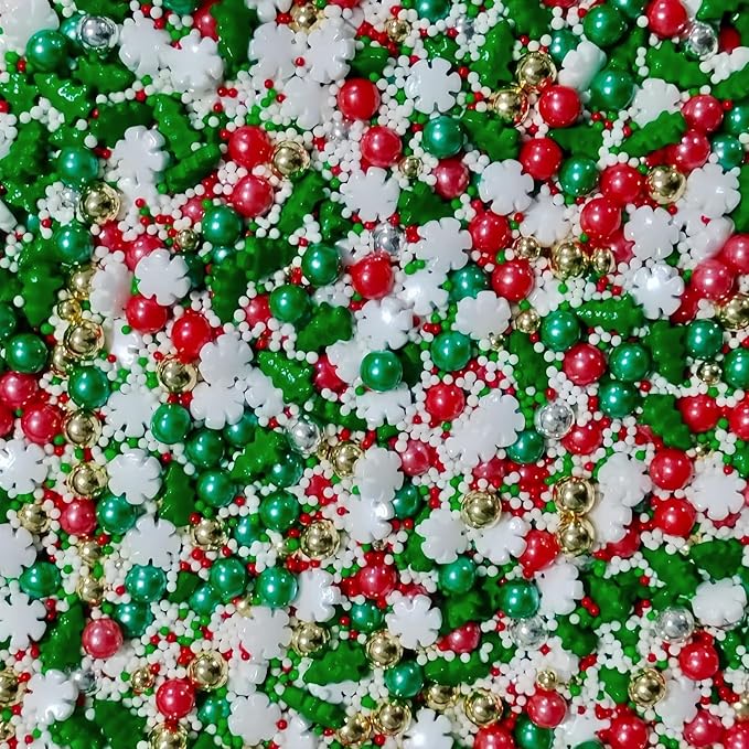 Christmas Mixed Sprinkles Edible Pearls Cake Decorations Cupcake Toppers Cookie Decorating Perfect for Wedding Party Valentine Halloween Christmas Supplies 4.58OZ
