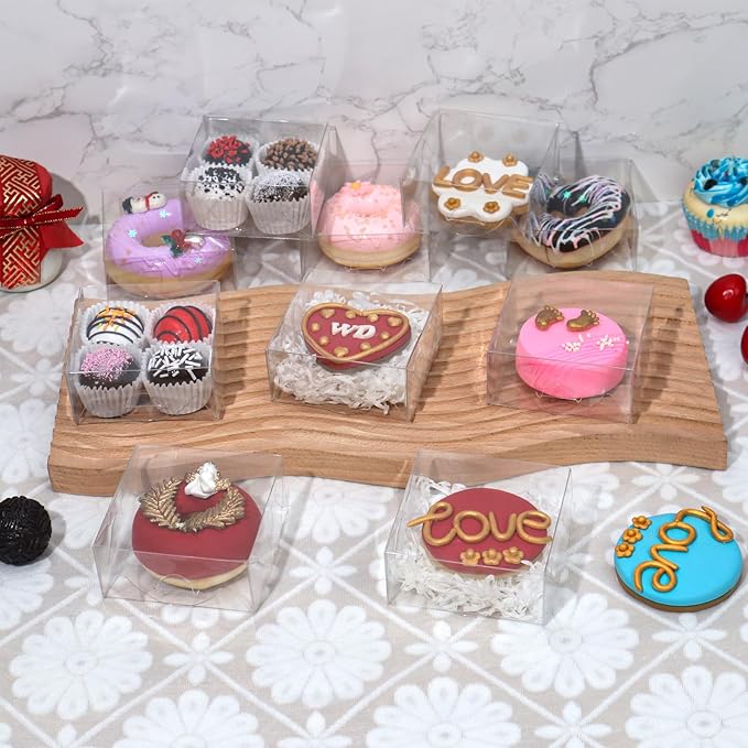 50pcs 4x4x2 Inch Plastic Clear Pastry Boxes - Cookies, Doughnuts, Soap, Truffle, Brownie, Cake, Chocolate Covered Strawberries & Treat Boxes for Party Favors & Wedding
