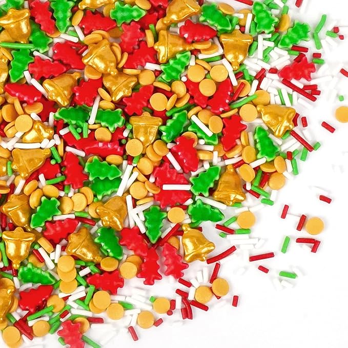 Christmas Sprinkles for Cake Decorating, Christmas Tree Bell Sprinkles Mix, 150g/5.29oz, Perfect for Cake Decoration, Cupcake Decorations, Baking, foodgrade