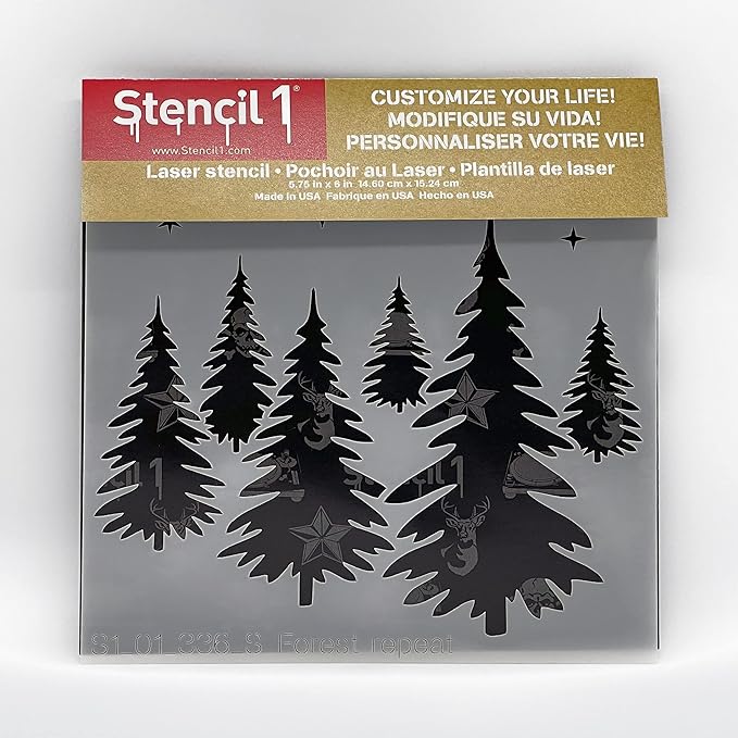 Stencil1 Evergreen Forest Stencil – Reusable Winter Template for DIY Crafts, Holiday Decor, Painting on Wood, Fabric, Cards & More - 5.75" x 6"