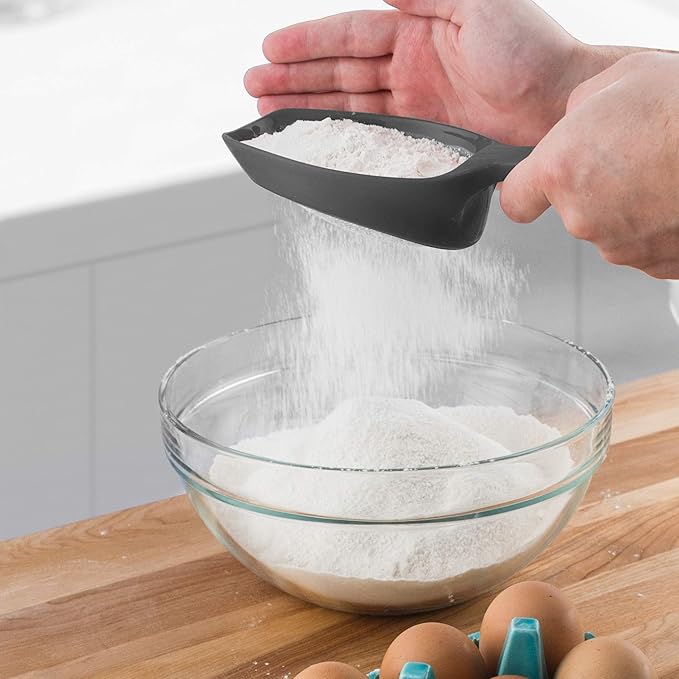 Tovolo Scoop & Sift, Ergonomic Fine Mesh Sieve Flour Sifter, Easy Scoop 1 Measuring Cup, Dishwasher-Safe Baking Tool for Dusting & Aerating, Charcoal