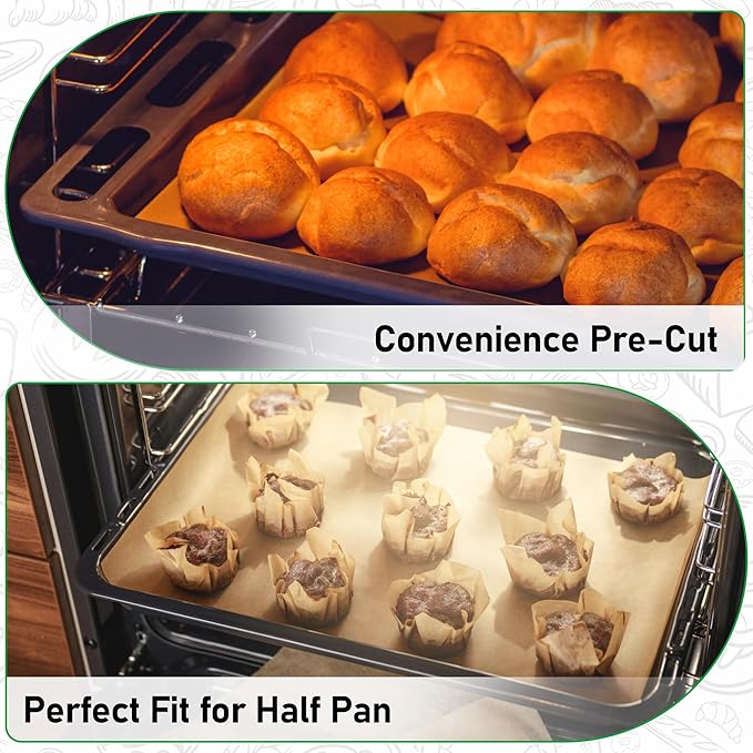 EcoDispose Non-Stick Precut Parchment Paper Baking Sheets Full Pan liner for Bake (12-3/16" x 16-3/8",Unbleached,500,PCS)