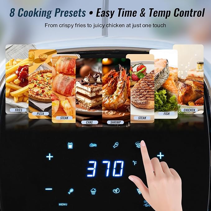 Charmi 5QT Air Fryer – Beautiful Retro Design, Stylish Countertop Look, Nonstick & PFAS-Free, Safe Auto Shutoff, Digital Touchscreen, 8 Cooking Presets (Pastel Blue)