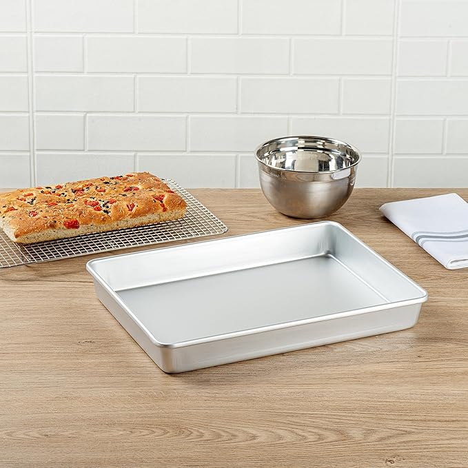 Restaurantware-Met Lux 15 x 12 x 2 Inch Straight-Sided Baking Tins, 12 Rectangular Cake Pans - Oven-Ready, Freezable, Anodized Aluminum Baking Sheet Cake Pans, Greaseproof, For Birthday Cakes
