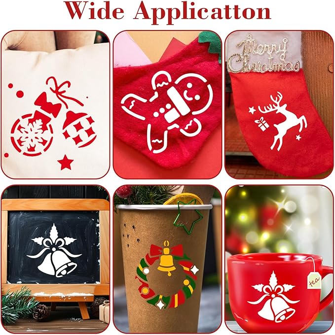 24 Pcs Small Christmas Stencils, 3" Christmas Stencils for Painting On Wood, Reusable Snowflake Santa Claus Christmas Tree Drawing Painting Holiday Stencil for DIY Card Craft Home Decor