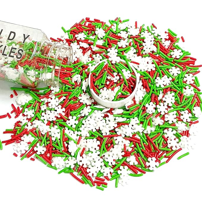 Homipooty Christmas Sprinkles for Cake Decorating 85g/2.99oz Mix of Red and Green Holiday Sprinkles with White Snowflakes Jimmies Decorative Christmas Dessert