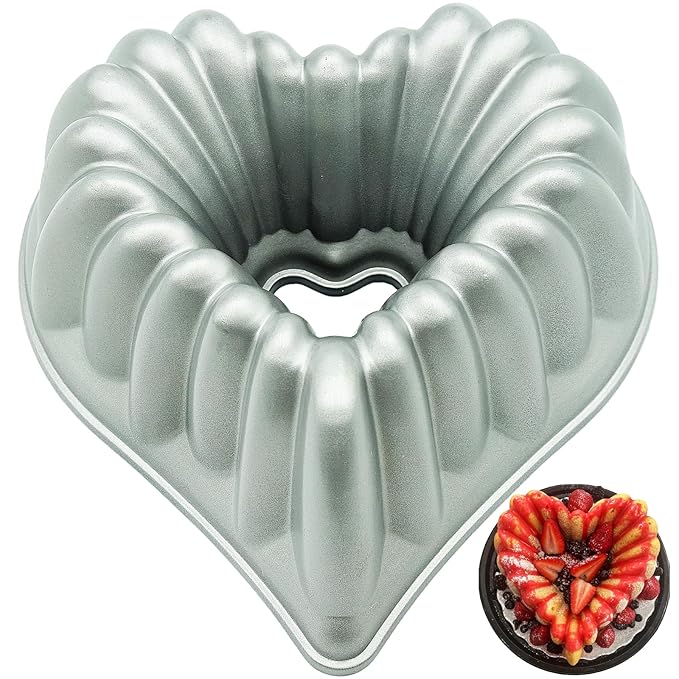 Kundalini Heart Shaped Cake Pans Charlotte Cake Mold Heart Shaped Fluted Cake Pan for Valentine’s Day Christmas Wedding Party 10inch Nonstick Heavy Duty Cake Pan