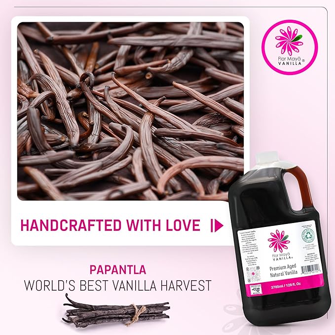 Flor Maya Premium Aged Natural Vanilla Extract - Pure Vanilla Extract from Prime Vanilla Beans - Handcrafted - Gourmet Baking & Cooking Vanilla - Gluten-Free, Non-GMO, No Coumarin, 128 Fl Oz (3785 ml)