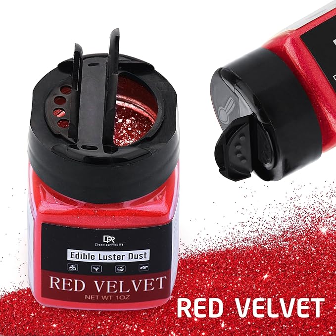 Edible Glitter - 1oz Luster Dust Edible Food Grade Glitter for Cocktail, Cake Decorating, Baking, Drinks - Shimmer Dust Powder, Metallic Food Coloring Powder for Icing, Fondant, Candy (Red Velvet)