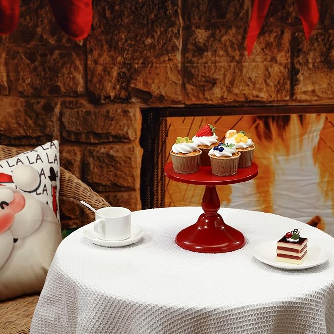 Set of 3 Red Cake Stands, QENUIITEA Metal Round Cake Holder Dessert Pie Pizza Display Stand 8" 10" 12" Serving Tray Decoration for Wedding Celebration Party Birthday Baby Shower