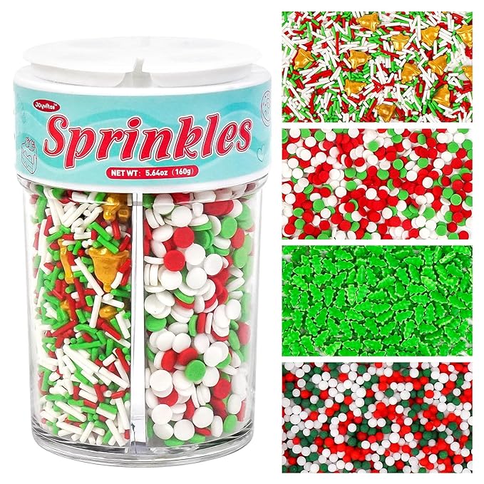 Christmas Sprinkles for Cake Decorating, Red, White & Green Sprinkles Mix, Christmas Tree Bells, 160g/5.64oz, Cake Decorations, Baking, Cupcake, cookies Topper, foodgrade
