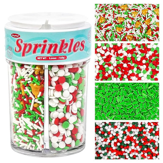 Christmas Sprinkles for Cake Decorating, Red, White & Green Sprinkles Mix, Christmas Tree Bells, 160g/5.64oz, Cake Decorations, Baking, Cupcake, cookies Topper, foodgrade