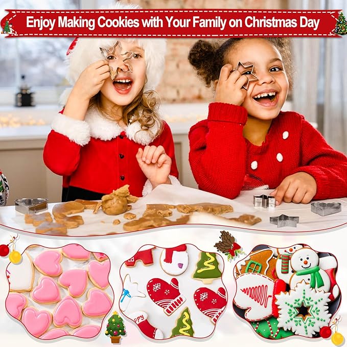Lezmarket Christmas Cookie Cutters, 24Pcs 8Shapes Winter Holiday Cookie Cutter Set in 3Sizes, Stainless Steel Metal Cookie Cutter- Snowman, Christmas Tree, Snowflake, Angel, Star, Heart, Bells
