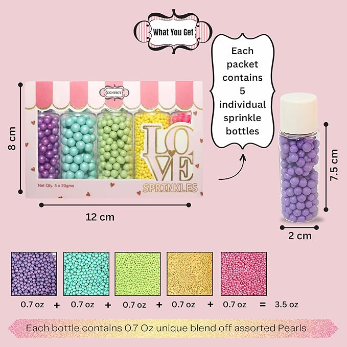 Confect Pearl Sprinkles – Tropical Summer 5 Pack Dragees Mix (Purple, Teal, Sea Green, Yellow & Bright Pink) – Fun & Festive Cake and Cupcake Decorations – Vegan, Gluten-Free, Nut-Free, Soy-Free, Dairy-Free, Palm Oil-Free, No Artificial Dyes- 5 Oz