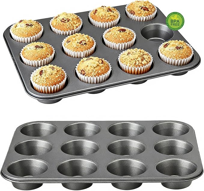 2-Pack Muffin Pan Set for Baking, Nonstick Cupcake Pan Set, Standard 12-Cup Muffin Tin for Baking Cupcakes - Carbon Steel