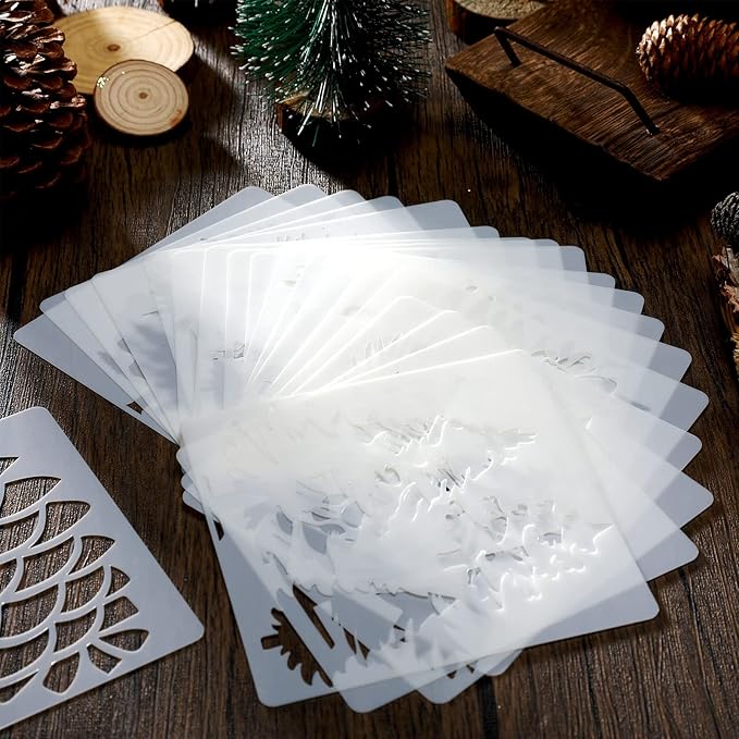 20 Pieces Christmas Pine Tree Stencils for Painting on Wood Canvas Winter Stencils Template Crafts Reusable Holiday Wall Home Decor