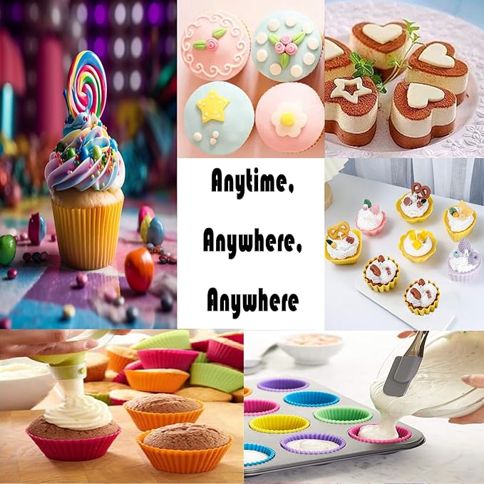 Reusable Silicone Cupcake Baking Cups Silicone Baking Cups, Reusable & Non-stick Muffin Cupcake Liners for Party Halloween Christmas (Pack of 30,Multicolor,5 styles)
