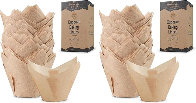 100pcs Natural Jumbo Tulip Cupcake Liners for Baking, Unbleached Cupcake Liner, Greaseproof Parchment Paper Muffin Liners, Tulip Muffin Liners for Party, Christmas, Valentines (Pack of 2)