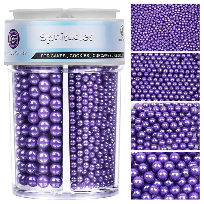 Halloween Sprinkles for Cake Decorating, Purple Pearl Sprinkles 4 Sizes Mix for Cake Cupcake Cookie Baking Donuts Ice Cream Toppings