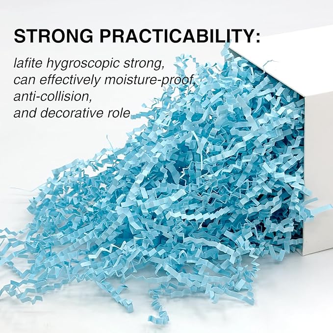 2LB Crinkle Cut Paper Shred Filler for Bag Gift Box Basket Confetti Paper Shreded Stuffing Decorations(Light Blue)