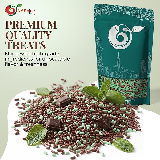 NY Spice Shop Nonpareils Chocolate Mint Sprinkles - 1 Pound Baking Chocolate Decorations Sprinkles Edible Gifts - Mint Chocolate Dessert Topping Sprinkle - Baking Supplies Edible Cake Sprinkle for Sweet Topping