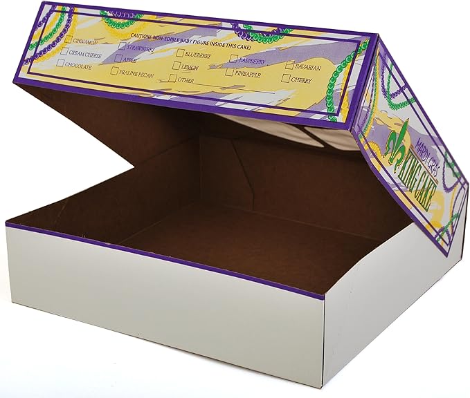 Southern Champion Tray 2486 Clay Coated Kraft Paperboard Mardi Gras King Cake Print Window Bakery Box, 10-in. Length x 10-in. Width x 2-1/2-in. Height (Case of 100)