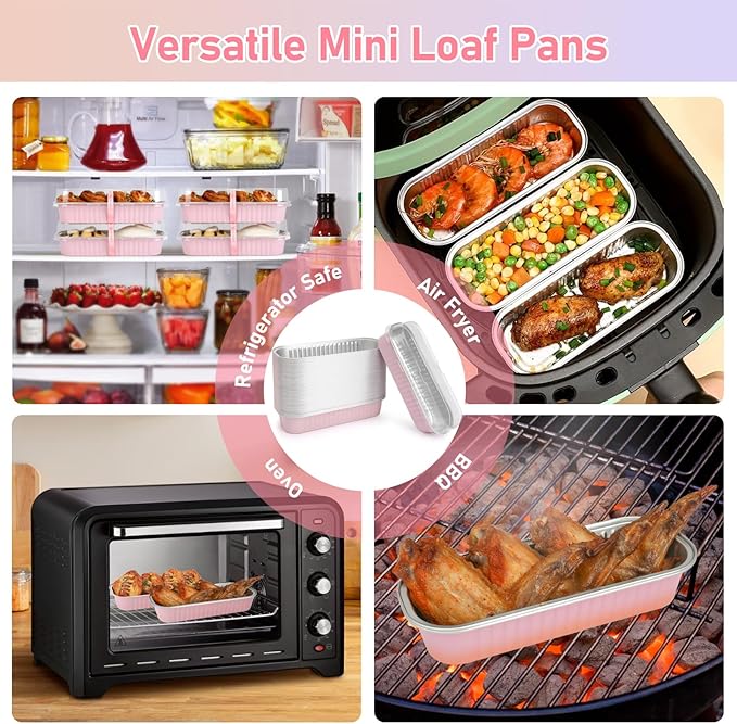 OcePor 50 Pack Mini Loaf Pans With Lids，Mini Cake Pans With Lids and Spoons，6.8oz Bread Loaf Pans Disposable，Small Aluminum Cake Tins,Baking Pans Individual