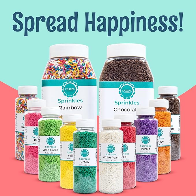 O’Creme Chocolate Sprinkles – 25oz Sprinkles for Cake Decorating – Kosher Pastel Sprinkles for Cupcakes, Cookies, Cakes, Ice Cream – Easy-Pour Jar
