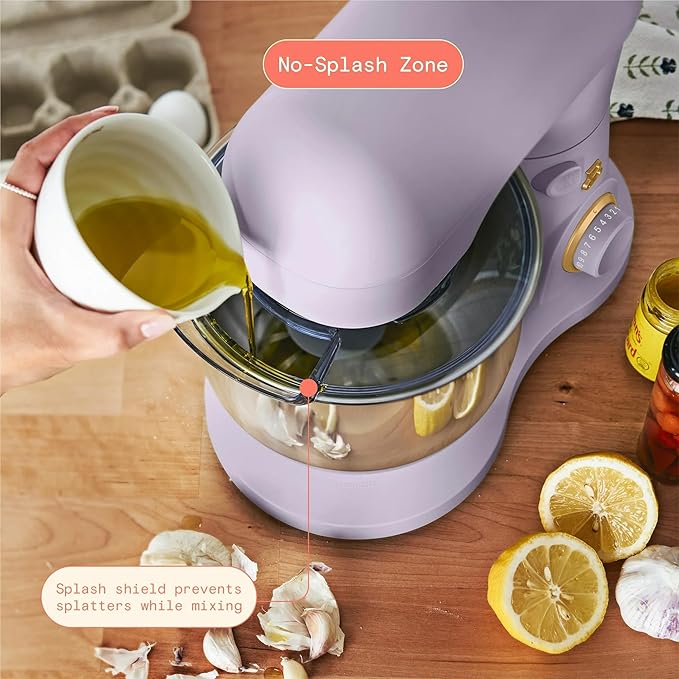 Beautiful 3.5 Qt Tilt-Head Stand Mixer | 12-Speed 300 W Motor | Stainless Bowl Beater, Dough Hook & Whisk by Drew Barrymore (Lavender)
