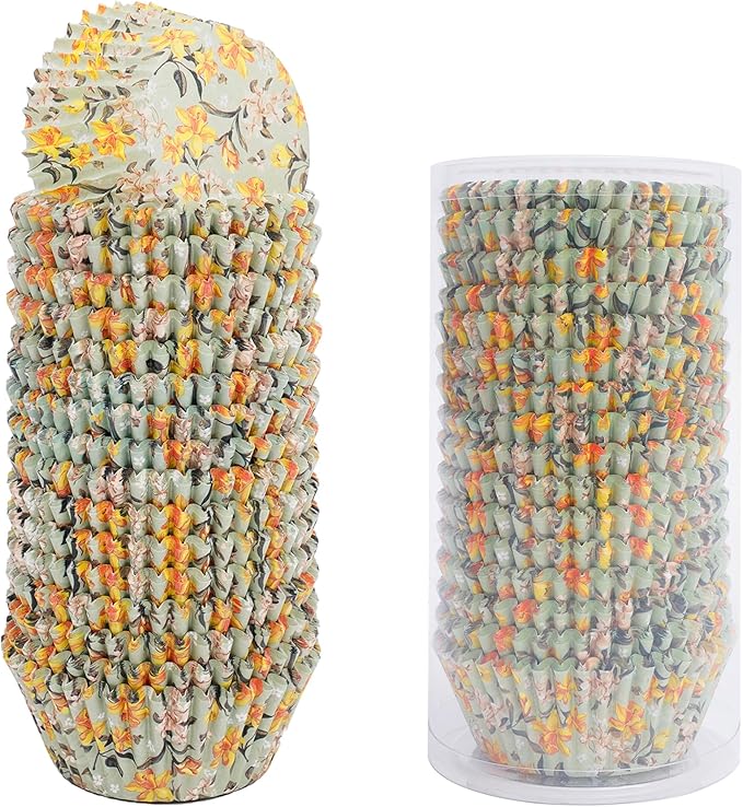 Floral Standard Cupcake Liners 400 Count Paper Baking Cups Food Grade Disposable Cupcake Wrappers, Green
