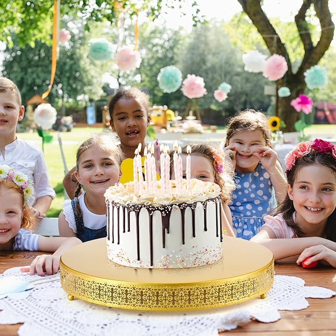 Wenqik Gold Cake Stand, 18 Inch Large Metal Round Cupcake Dessert Stand with Cake Knife and Server Wedding Cupcake Display Holder Cookies Serving Tray for Wedding Birthday Baby Shower Party