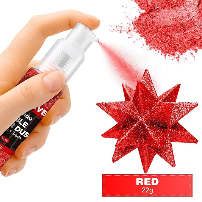 Edible Glitter Spray 22g (Red) - Metallic Food Coloring Powder, Food-Grade Glitter, Metallic Shimmer Edible Color Powder - Flash Powder for Beverages, Cocktail, Cake Decorating, Baking, Icing, Candy