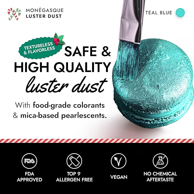 MONÉGASQUE Teal Blue Edible Glitter for Drinks 15g – Edible Glitter for Cakes & Cocktails Shimmer – Cocktail, Cake, & Cupcake Luster Dust Spray – Food Coloring & Christmas Drink Decorations Sprinkles