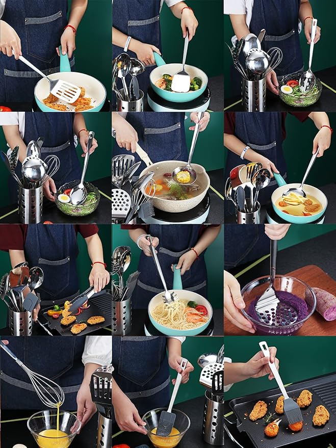 Stainless Steel Cooking Utensils Set,Kyraton 37 Pieces Kitchen Utensils Set, Kitchen Tool Gadgets Set with Utensil Holder Non-Stick and Heat Resistant Dishwasher Safe
