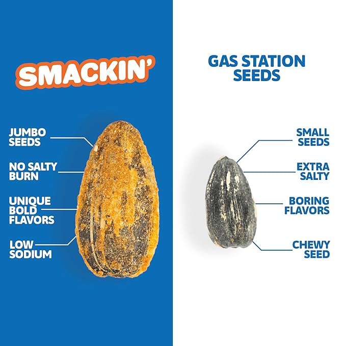 SMACKIN' Sunflower Seeds, No Salty Burn, Roasted Jumbo Small-Batch, American Made - 10 Flavor Variety. 1.5oz bags (10 Bags)
