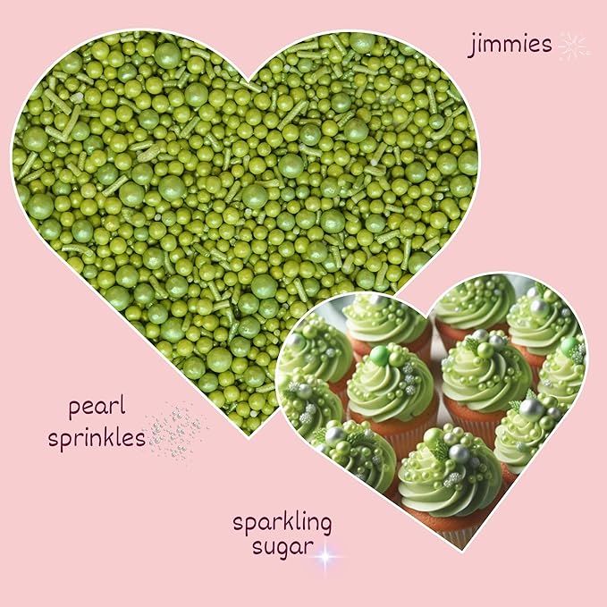 Confect Lime Green Christmas Sprinkles | Mix Pearls & Jimmies Sprinkles for Cakes & Cupcakes Decoration | Vegan, Gluten-Free, Soy-Free, Dairy-Free, Palm Oil-Free- 4.2 Oz