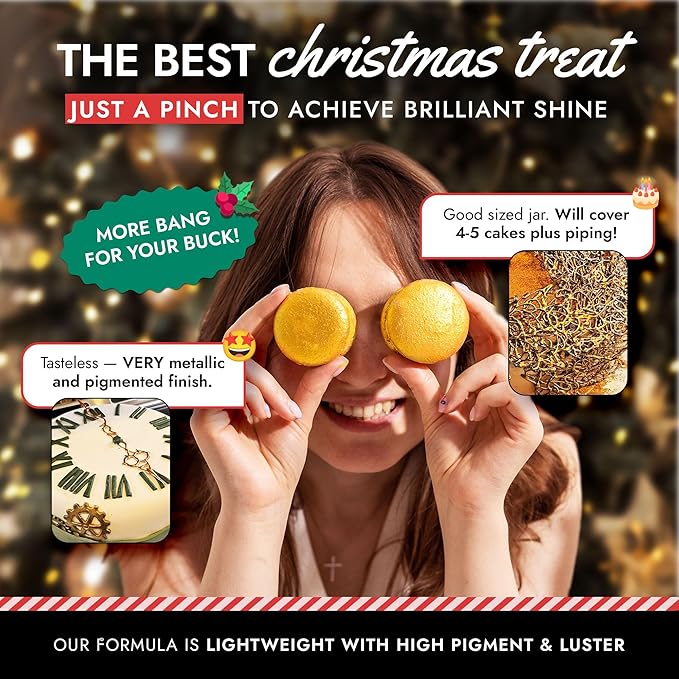 MONÉGASQUE Gold Edible Glitter for Drinks 15g – Christmas Sprinkles Edible Glitter for Cakes & Cocktails - Gold Luster Dust for Cocktail, Cake Decorating, Food Decorations Spray - Drink Shimmer Powder