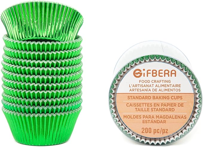 Gifbera Green Foil Standard Cupcake Liners Muffin Cups for Baking Holiday Party, 200-Count