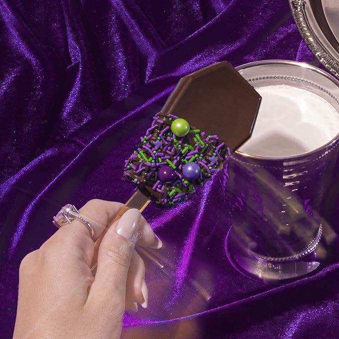 Fancy Sprinkles Elvira Coffin Cakesicle Mold, 4 Cavities Reusable Silicone, For Baking & Dessert Decorating, Includes 8 Dual-Sided Metallic Acrylic Sticks (10 ¼” x ⅞” x 6 ⅜”)