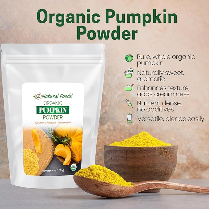 Z Natural Foods Organic Pumpkin Powder - Pure Powdered for Delicious Spice Latte, Baking, Smoothies, Juice, Puree - Dried Sweet Vegan Pumpkin Powder, Gluten Free, Kosher, 5 lbs
