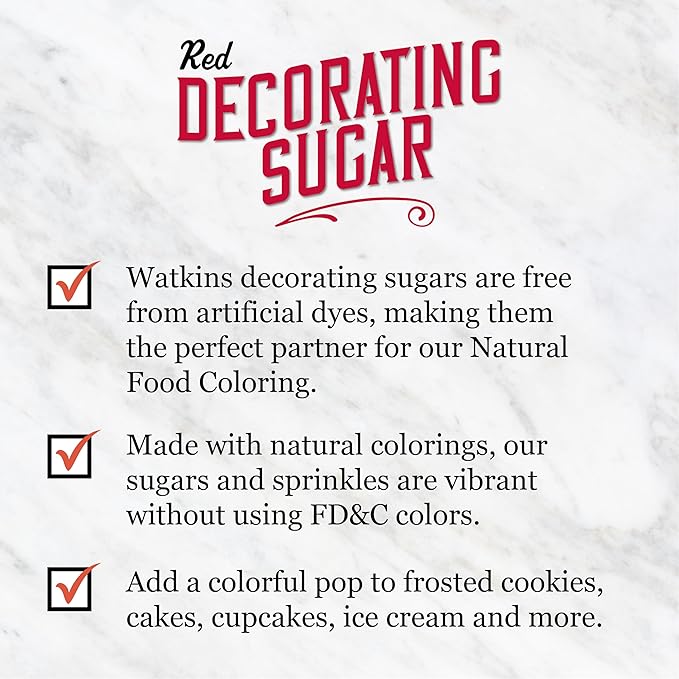 Watkins Red Decorating Sugar (No Artificial Dyes), Non-GMO, Kosher, 4.7 Ounce Jar, 1-Pack