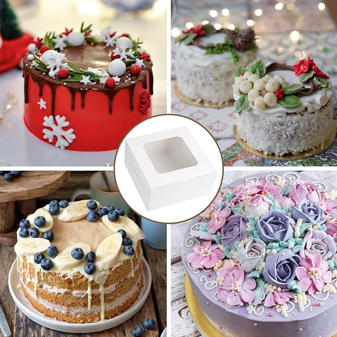 Moretoes 40pcs Cake Boxes, 10x10x5 Inch White Bakery Boxes with Window for Valentine's Day, Mother's Day, Pastries, Cookies, Pie, Cupcakes