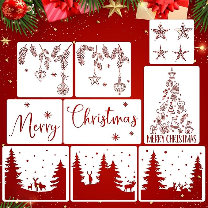 Christmas Stencils for Window Glass Large Christmas Stencils for Crafts Reusable Xmas Forest Deer Holiday Stencil for Painting on Wood Door Mats Fabrics Decor