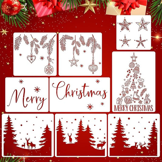Christmas Stencils for Window Glass Large Christmas Stencils for Crafts Reusable Xmas Forest Deer Holiday Stencil for Painting on Wood Door Mats Fabrics Decor