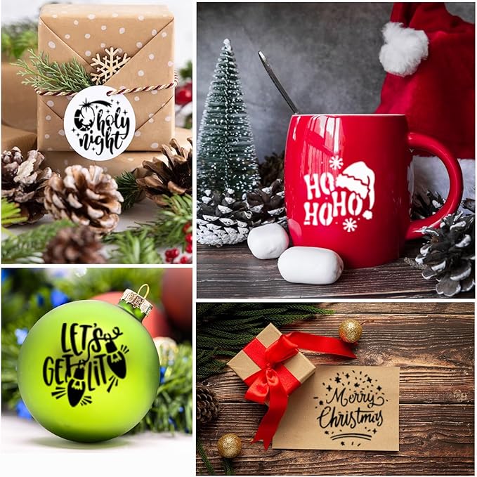 Small Christmas Stencils for Painting on Wood, 3x3” Reusable Holiday Xmas Templates Stencil for DIY Crafts Ornament Wood Window Cards Scrapbook Christmas Tree Décor (58Pieces 3in Round)