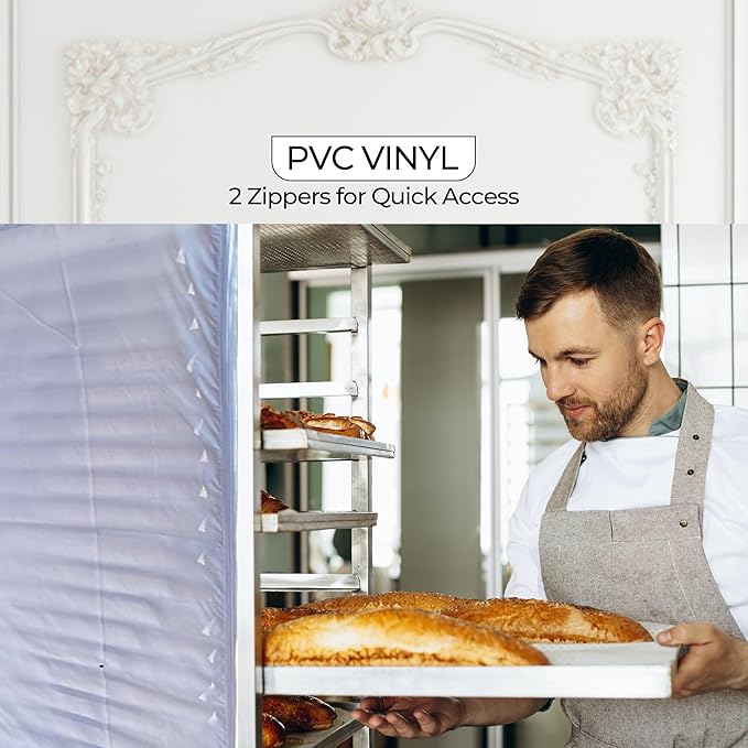 Bakery Food Pan Sheet Rack Cover – Heavy Duty PVC Vinyl Zippered Bun Pan Rack Cover – Long-lasting Use Durable Cover with 2 Zippers – Made in USA (White, 23"W x 28"L x 63"H)