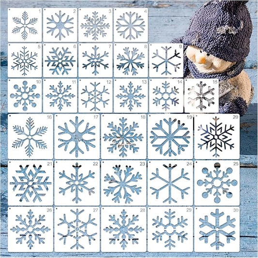 30 Pieces Christmas Snowflake Stencil Reusable Plastic Drawing Painting Stencil Winter Holiday Templates Stencils for Crafts Window Glass Wall Cookies (30 Snowflakes)