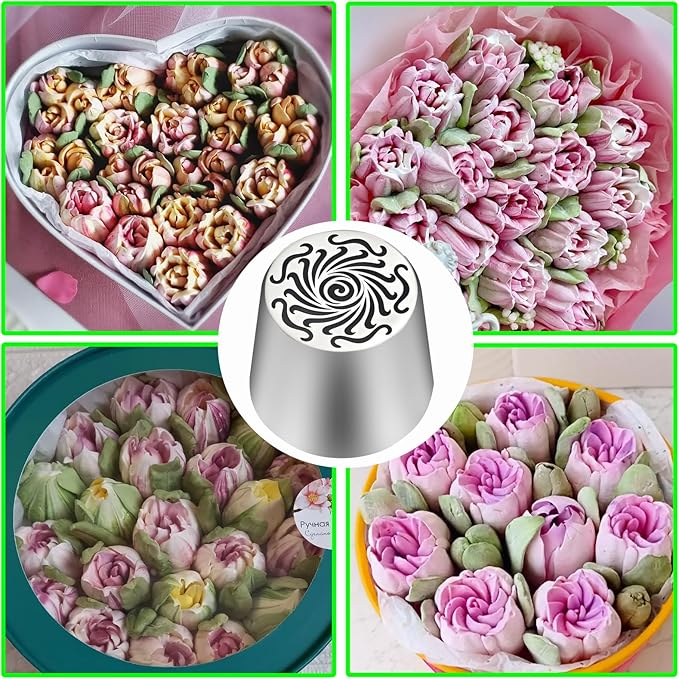 Hendiy Russian Piping Tips, Extra Large Russian Piping Tips Stainless Steel Flower Frosting Nozzles for Decorating, Cake Decorating Tips for Kitchen, LBN065