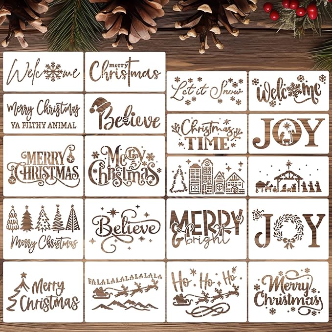 Christmas Stencils for Card Making 4” Reusable Christmas Stencil Xmas Holiday Stencils for Painting on Wood Crafts