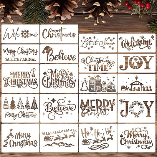 Christmas Stencils for Card Making 4” Reusable Christmas Stencil Xmas Holiday Stencils for Painting on Wood Crafts